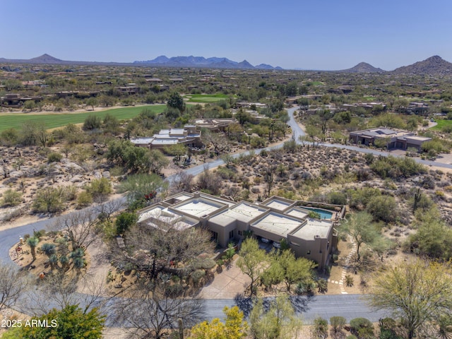 drone / aerial view featuring a mountain view