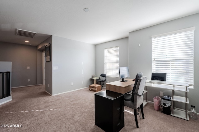 view of carpeted home office