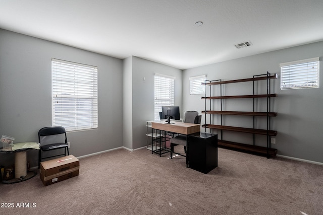 view of carpeted office space