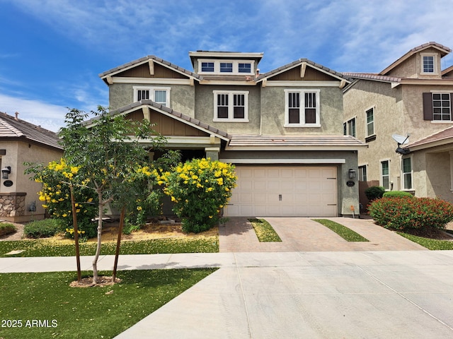 10036 E Naranja Ave, Mesa, AZ 85209 - view of front of house featuring decorative driveway, stucco siding, an attached garage, and a tiled roof