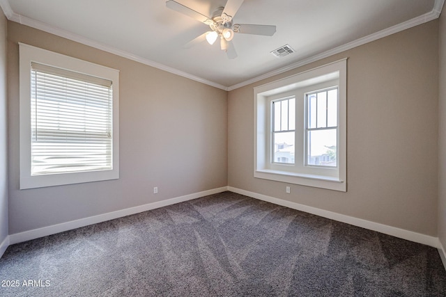 10036 E Naranja Ave, Mesa, AZ 85209 - empty room with dark carpet, ornamental molding, and ceiling fan