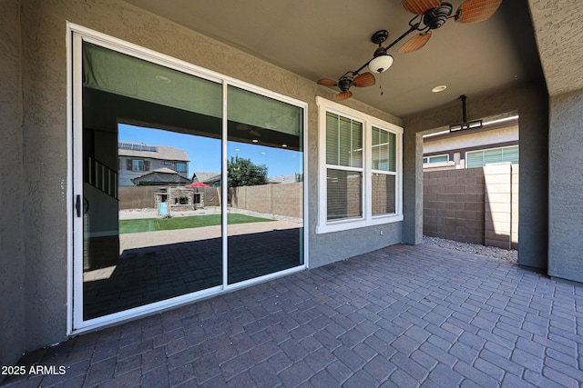 10036 E Naranja Ave, Mesa, AZ 85209 - fenced backyard featuring a patio and a ceiling fan