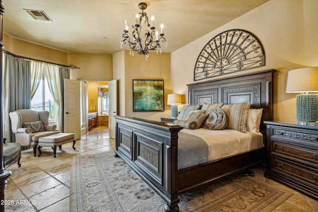 bedroom with a chandelier