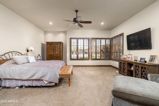 4610 E Meadowview Dr, Gilbert, AZ 85298 - bedroom with carpet floors, baseboards, recessed lighting, and a ceiling fan