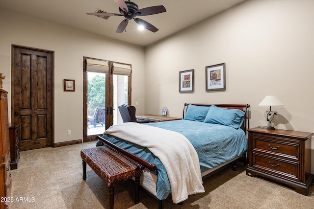 4610 E Meadowview Dr, Gilbert, AZ 85298 - carpeted bedroom featuring access to exterior, ceiling fan, and baseboards