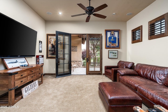 4610 E Meadowview Dr, Gilbert, AZ 85298 - living area with carpet floors, a ceiling fan, recessed lighting, and baseboards
