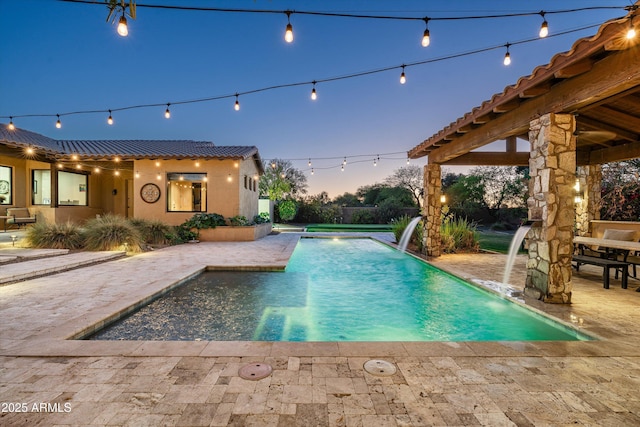 4610 E Meadowview Dr, Gilbert, AZ 85298 - pool at dusk with a patio