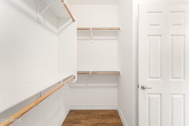 walk in closet with wood-type flooring