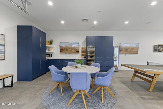 dining room with beverage cooler