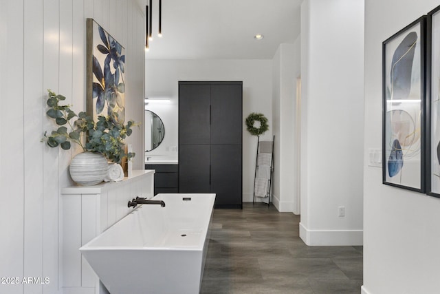 interior space featuring dark wood-type flooring and sink