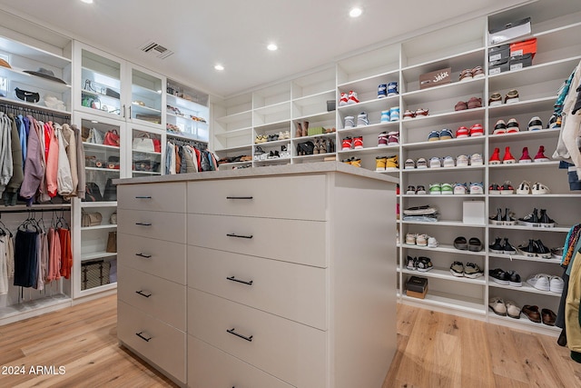 spacious closet with light hardwood / wood-style floors