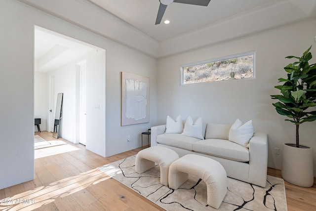 11328 E Dreyfus Ave, Scottsdale, AZ 85259 - living area featuring light wood finished floors, a ceiling fan, and recessed lighting