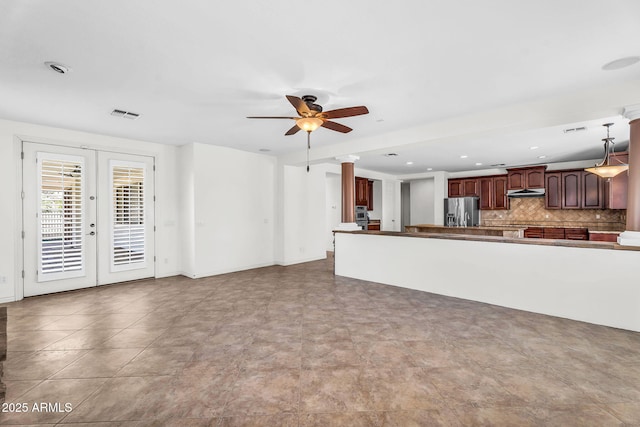 1755 E Tonto Dr, Chandler, AZ 85249 - unfurnished living room featuring ceiling fan, recessed lighting, and french doors
