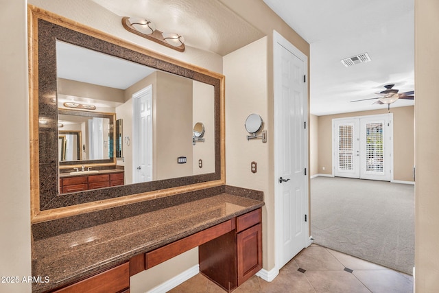 1755 E Tonto Dr, Chandler, AZ 85249 - bathroom with vanity, tile patterned flooring, french doors, and ceiling fan