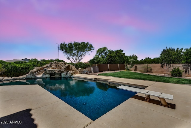 1755 E Tonto Dr, Chandler, AZ 85249 - view of swimming pool with a fenced backyard, a patio, and a diving board