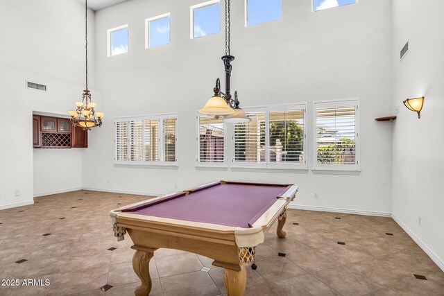 1755 E Tonto Dr, Chandler, AZ 85249 - rec room with a high ceiling, a chandelier, and billiards table