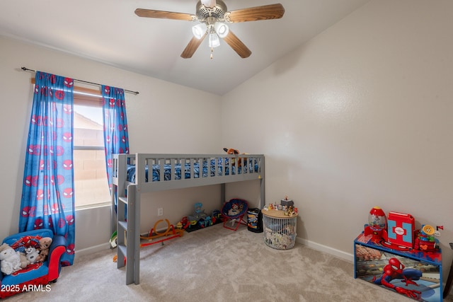 15128 W Melissa Ln, Surprise, AZ 85374 - unfurnished bedroom with carpet floors, vaulted ceiling, baseboards, and ceiling fan