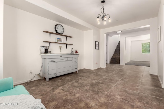 120 E Concorda Dr, Tempe, AZ 85282 - interior space with stairway, baseboards, and an inviting chandelier