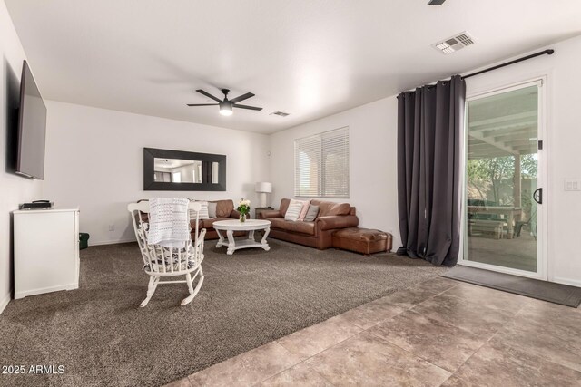 120 E Concorda Dr, Tempe, AZ 85282 - carpeted living room with visible vents and ceiling fan
