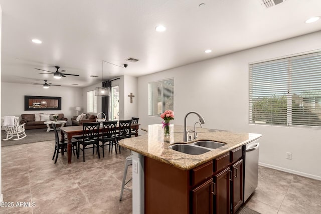 120 E Concorda Dr, Tempe, AZ 85282 - kitchen featuring stainless steel dishwasher, a wealth of natural light, visible vents, and a sink