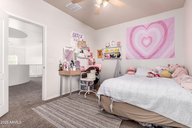 120 E Concorda Dr, Tempe, AZ 85282 - bedroom with visible vents, baseboards, a ceiling fan, and carpet flooring