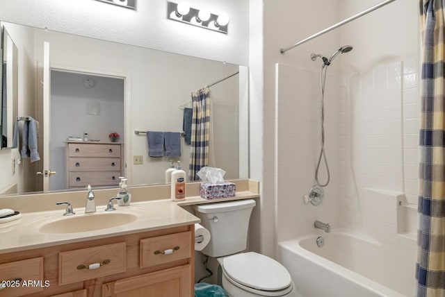 full bathroom featuring vanity, toilet, and shower / tub combo with curtain