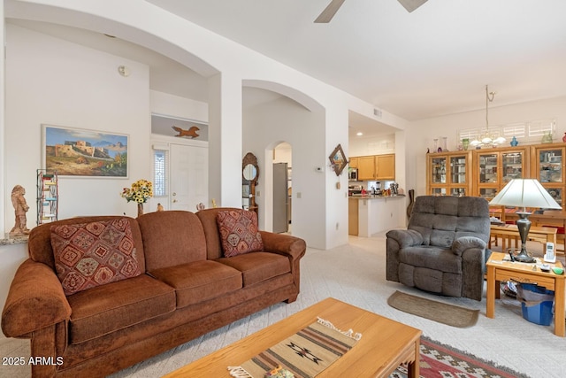 living room featuring light colored carpet