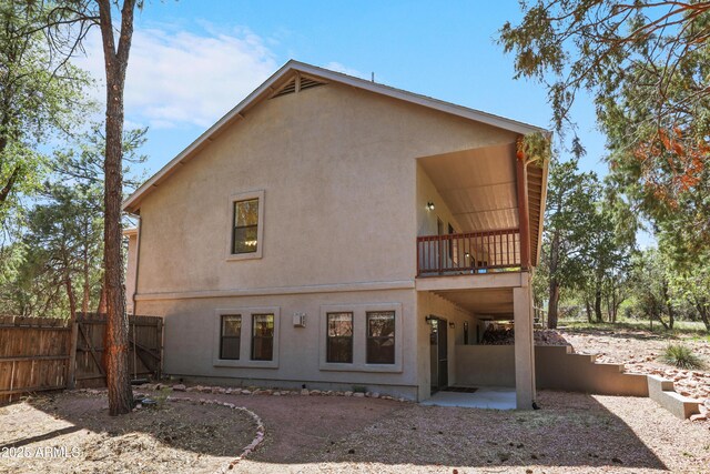 502 W Locust Rd, Payson, AZ 85541 - rear view of property with a balcony, stucco siding, and a patio