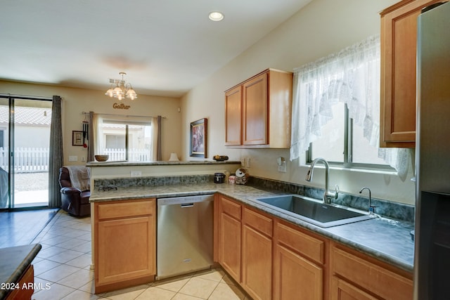 kitchen featuring dishwasher, sink, and kitchen peninsula