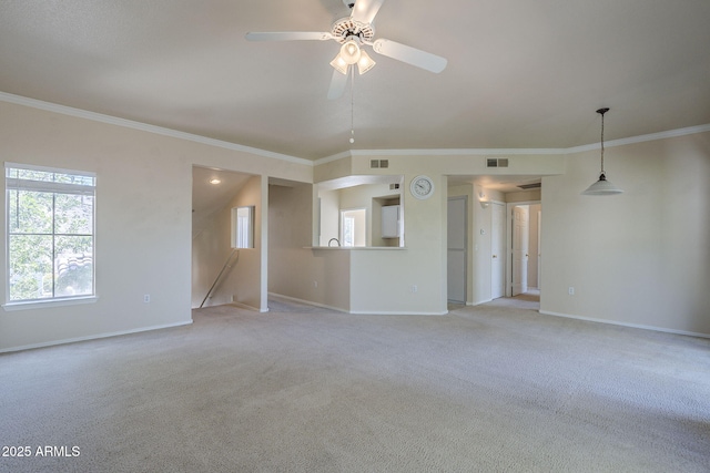 3236 E Chandler Blvd Unit 2003, Phoenix, AZ 85048 - spare room featuring ornamental molding, baseboards, light carpet, and ceiling fan