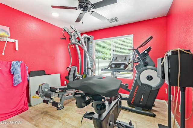 1619 E Aspen Ave, Buckeye, AZ 85326 - workout room featuring a textured wall and a ceiling fan