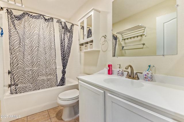 1619 E Aspen Ave, Buckeye, AZ 85326 - bathroom featuring vanity, shower / bath combination with curtain, and tile patterned flooring