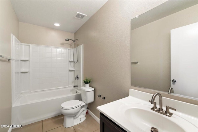 full bathroom with tile patterned flooring, vanity, toilet, and bathtub / shower combination