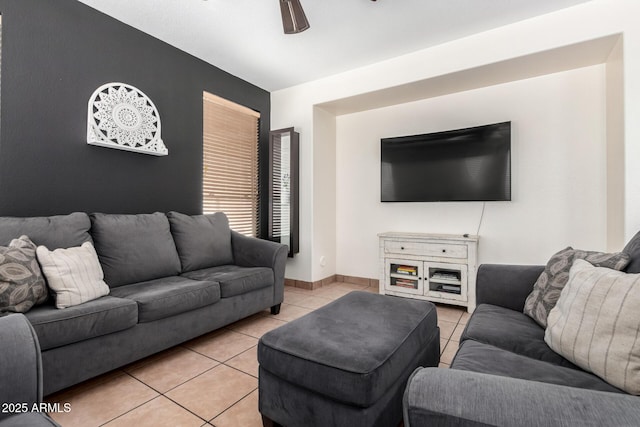 6505 S 15th Dr, Phoenix, AZ 85041 - living room with light tile patterned floors, a ceiling fan, and baseboards