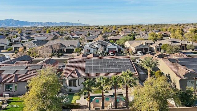 aerial view featuring a residential view and a mountain view