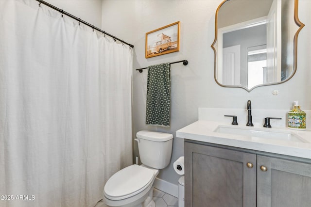 21391 W Mariposa St, Buckeye, AZ 85396 - full bath with toilet, vanity, tile patterned flooring, and a shower with shower curtain
