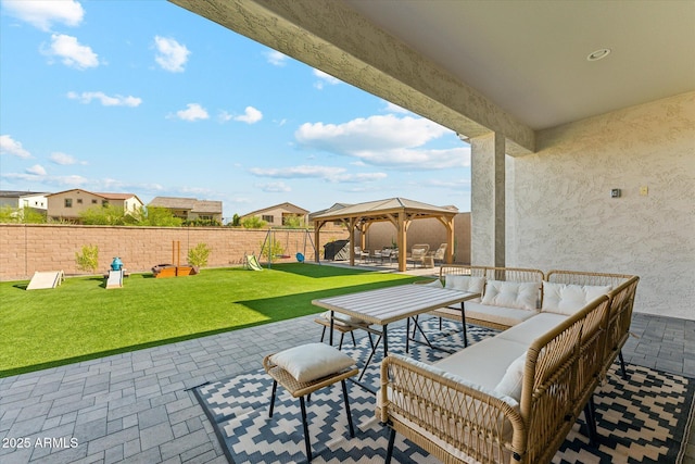 21391 W Mariposa St, Buckeye, AZ 85396 - view of patio / terrace with outdoor lounge area and a gazebo