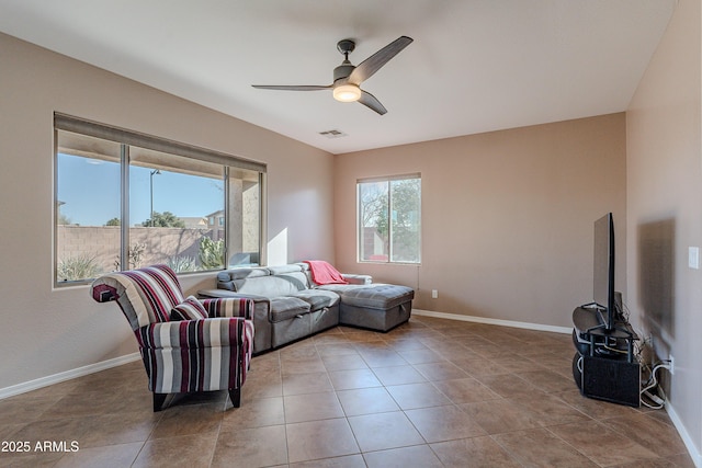 living room featuring ceiling fan