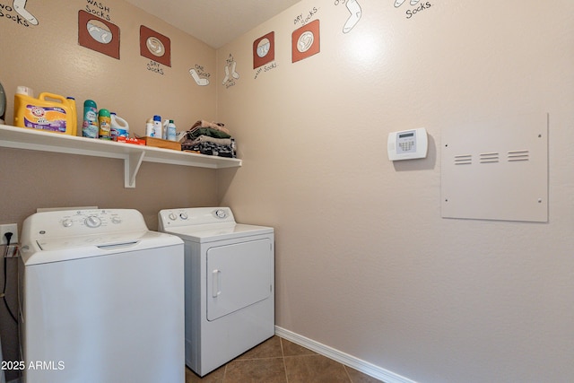 laundry room featuring tile patterned floors and washer and clothes dryer