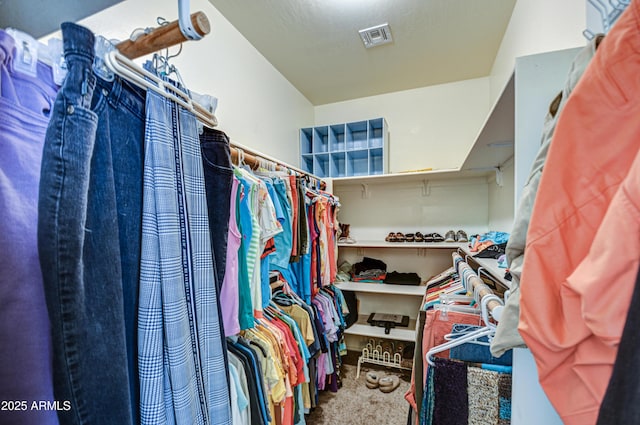 spacious closet featuring carpet and visible vents