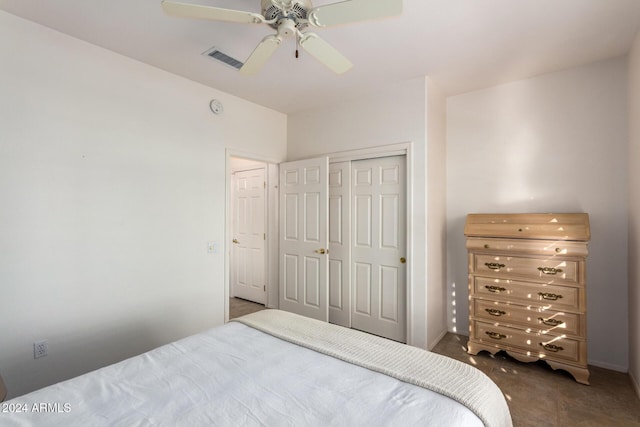 bedroom with a closet and ceiling fan