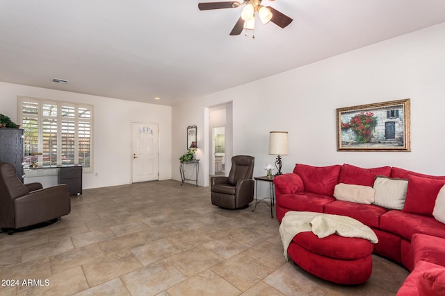 living room with ceiling fan