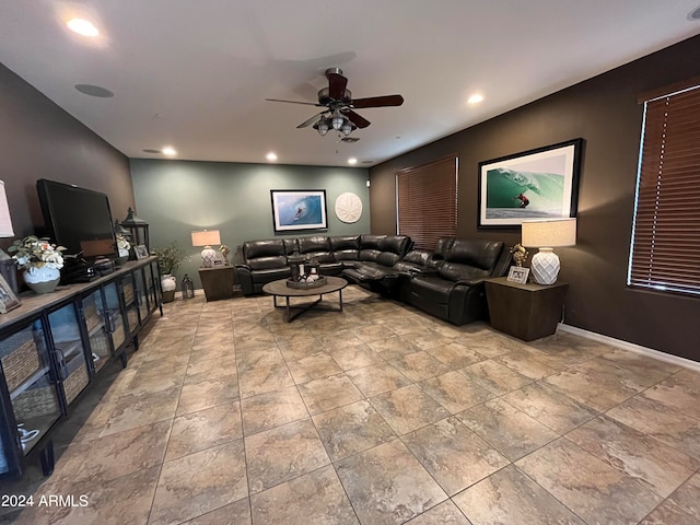 living room with ceiling fan