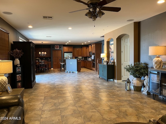 living room with ceiling fan