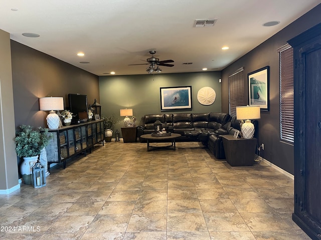 living room with ceiling fan