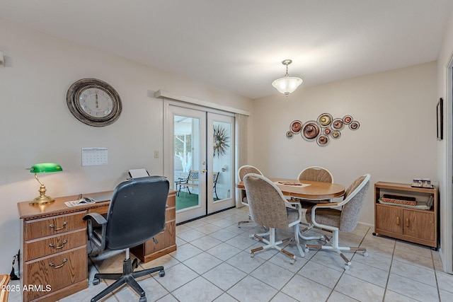 dining area with light tile patterned floors and french doors