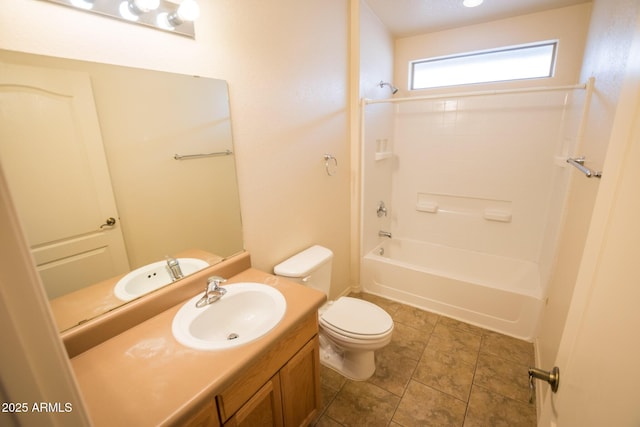 full bathroom featuring shower / bathing tub combination, vanity, and toilet