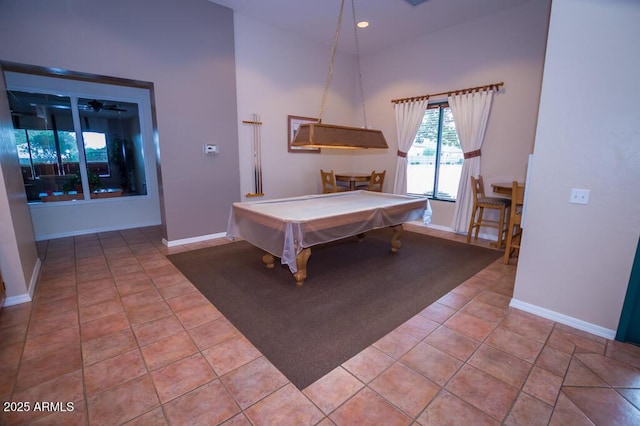 playroom featuring billiards and light tile patterned floors