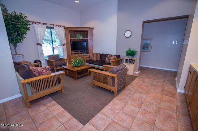 living room featuring light tile patterned floors