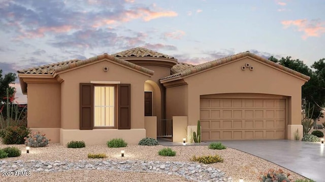 16427 W Christy Dr, Surprise, AZ 85388 - mediterranean / spanish house with a garage, stucco siding, driveway, and a tile roof